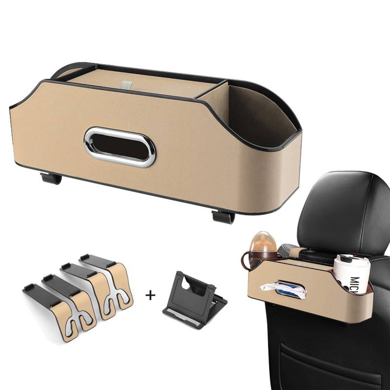 ALI2 Auto -Rücksitzorganisator, Autoaufbewahrungsschachtel mit 2 Haken, Beige von ALI2