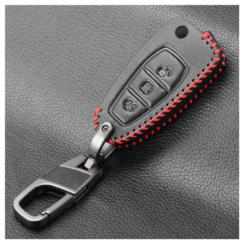 Leder Auto Flip Key Cover Case Fob Fit für Ford Focus MK3 Mondeo Fiesta Kuga ECOSPORT Escape Ranger 3 Tasten Auto Remote Shell von ALIANQ