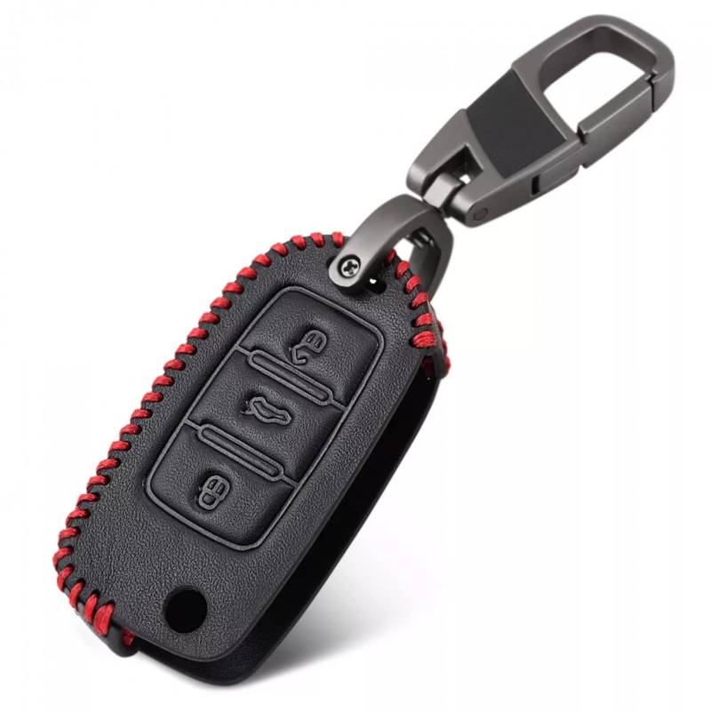 ALIANQ Leder Auto Remote Key Protector Case Cover Shell Schlüsselanhänger für VW Golf 5 7 Bora MK6 7 Jetta Polo Passat B5 B6 B8 für Skoda Octavia A5 Fabia für SEAT Ibiza Leon, 3 Buttons von ALIANQ