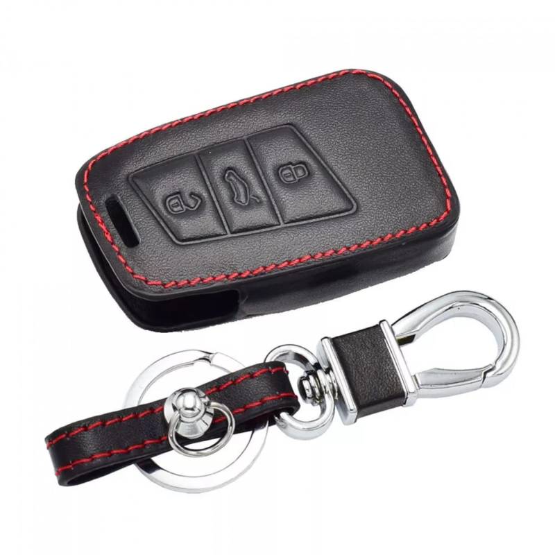ALIANQ Leder Autoschlüssel Cove 3 Tasten Smart Fernbedienung Schlüsselanhänger Schutztasche für VW Magotan Passat B8 CC Teramont für Skoda A7, black von ALIANQ