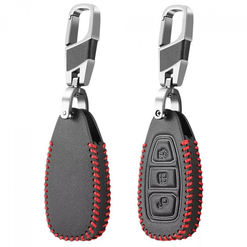 ALIANQ Leder Autoschlüssel Hülle für Ford Focus 3 4 MK3 ST RS Kuga Escape Ecosport Fiesta 3 Tasten Auto Remote Fob Protect Cover Schlüsselanhänger von ALIANQ