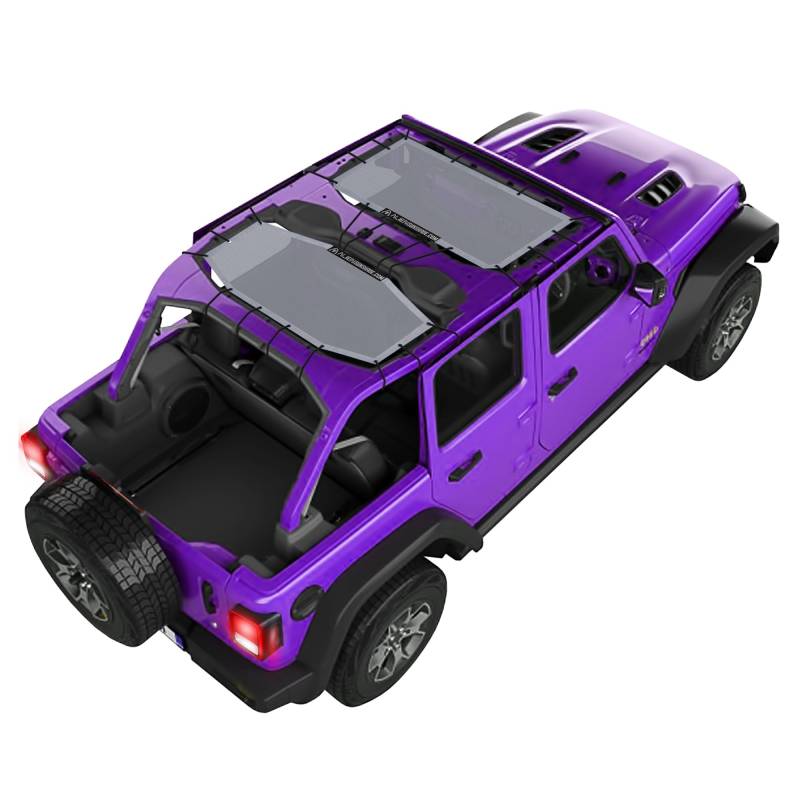 ALIEN SUNSHADE Jeep Wrangler 4-Türer JLU 2-teiliger Sonnenschutz für vorne und hinten aus Netzstoff, Grau von ALIEN SUNSHADE