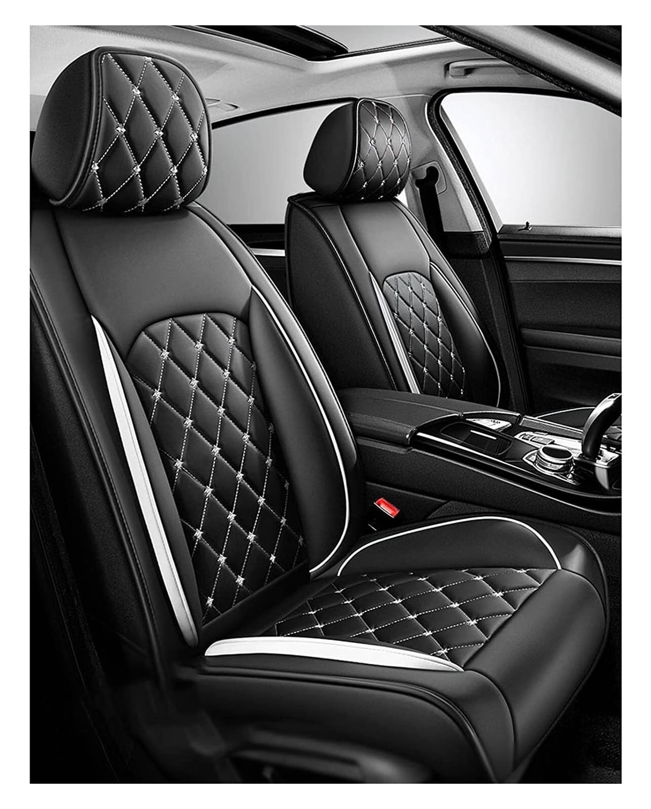 Full Set Auto Sitzbezüge Für BMW Serie 5 G31 Touring 520d G31/523d G31/530d G31/540i G31/ M550d 2017-2022 2023 | Wasserdichter Leder-Autositzbezug | Autositzbezüge Kunstleder ( Color : C(White ) ) von ALKANI