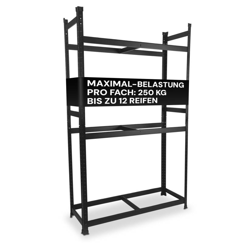 ALL Premium Reifenregal 12 Reifen 180x110x40cm schwarz, 250kg Traglast, Reifenregal 8 Reifen Reifenständer und Reifenhalter, Felgenbaum Garagen Zubehör für Garage & Lager von ALL