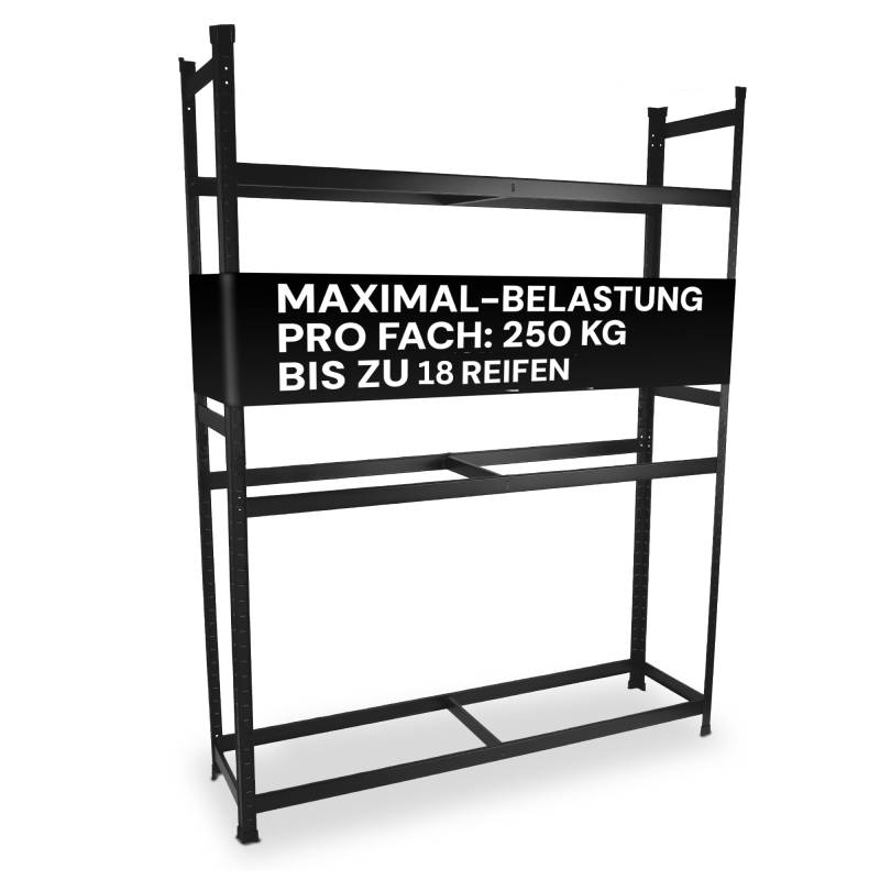 ALL Premium Reifenregal 18 Reifen 200x150x40cm Schwarz – 250 kg Traglast, Reifenregal 16 Reifen, Reifenständer & Reifenhalter – Felgenbaum Garagen Zubehör für Garage & Lager von ALL