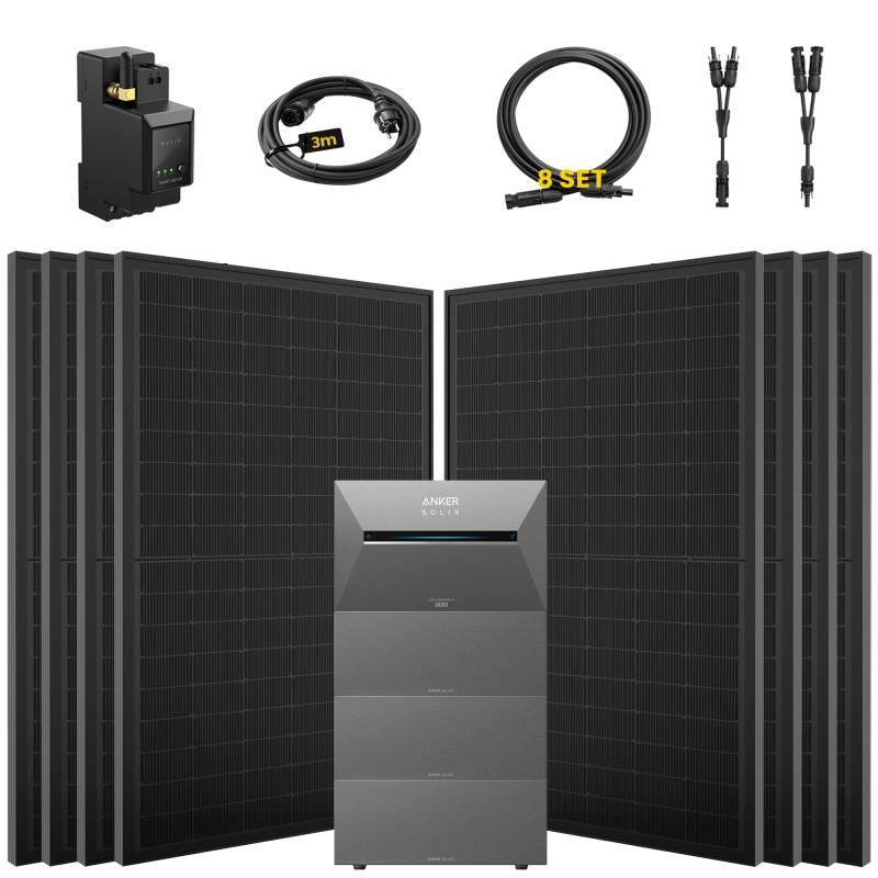 4000W Balkonkraftwerk mit Speicher, 4 MPPT 3600W Solareingang, Solarbank 3 E2700 Pro mit BP2700x3, Komplettset mit 4x500W Bifazialer Solarpanel & Smarten Zähler von ALLDREI