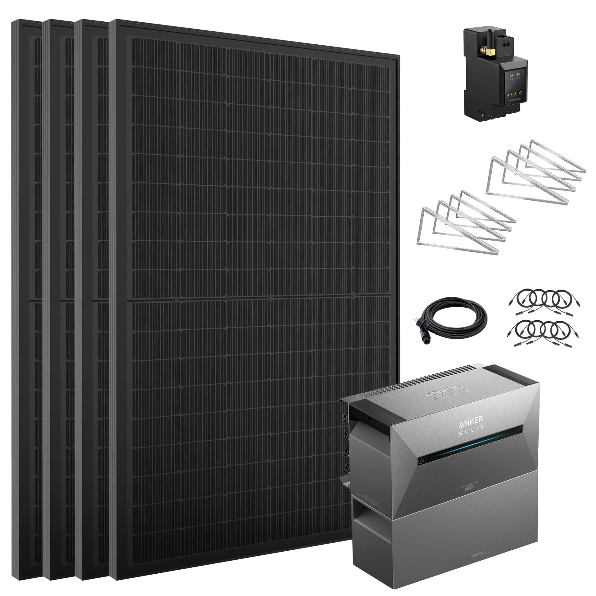 ALLDREI® Balkonkraftwerk mit Speicher 3,2kWh, 2 Pro Solarbank E1600Pro All in One Stromspeicher mit Akku BP1600x1, Komplettset mit 4x440W Bifazialer Solarpanel & Smarten Zähler & Halterungx4 von ALLDREI