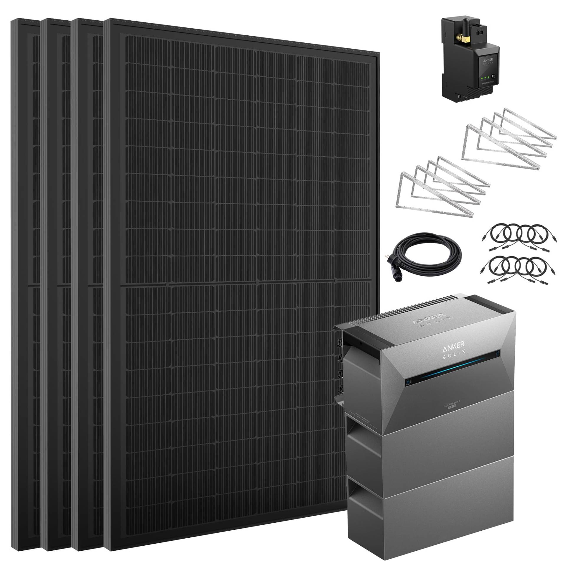 ALLDREI® Balkonkraftwerk mit Speicher 4,8kWh, 2 Pro Solarbank E1600Pro All in One Stromspeicher mit Akku BP1600x2, Komplettset mit 4x440W Bifazialer Solarpanel & Smarten Zähler & Halterungx4 von ALLDREI