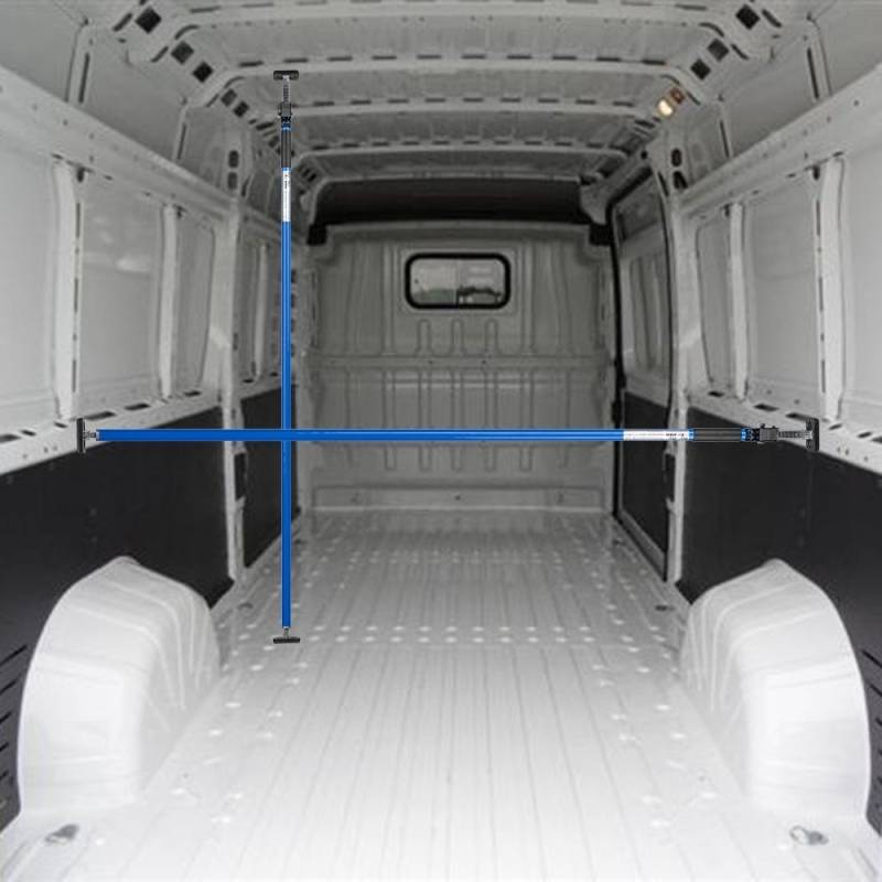 ALLEGRA Ladungssicherung und Transportsicherung für PKW LKW Anhänger und Transporter, Klemmstange Spannstange für die Tür, Ladesicherung für Auto Ausziehbar (0,65m - 1,15m, Blau) von ALLEGRA