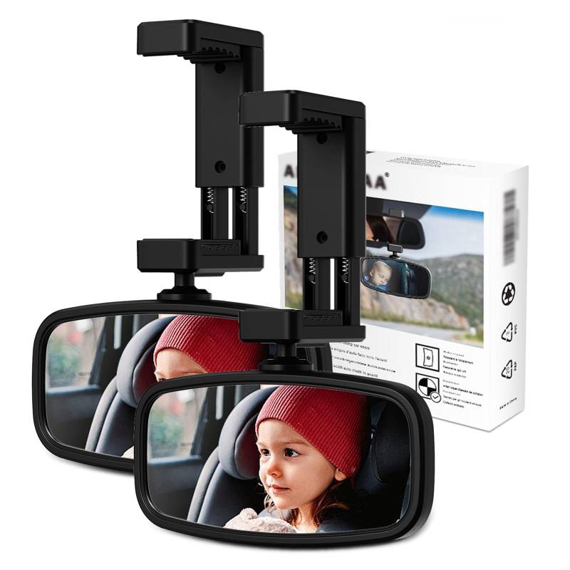 Baby Autospiegel,360° Schwenkbar Baby Spiegel Auto,Rückspiegel Auto mit Gefederten Clips,Bruchfest Autospiegel Rücksitz,Geeignet für die Meisten Automodelle(12.9 * 6.5cm) (2 Schwarz) von ALLILUYAA