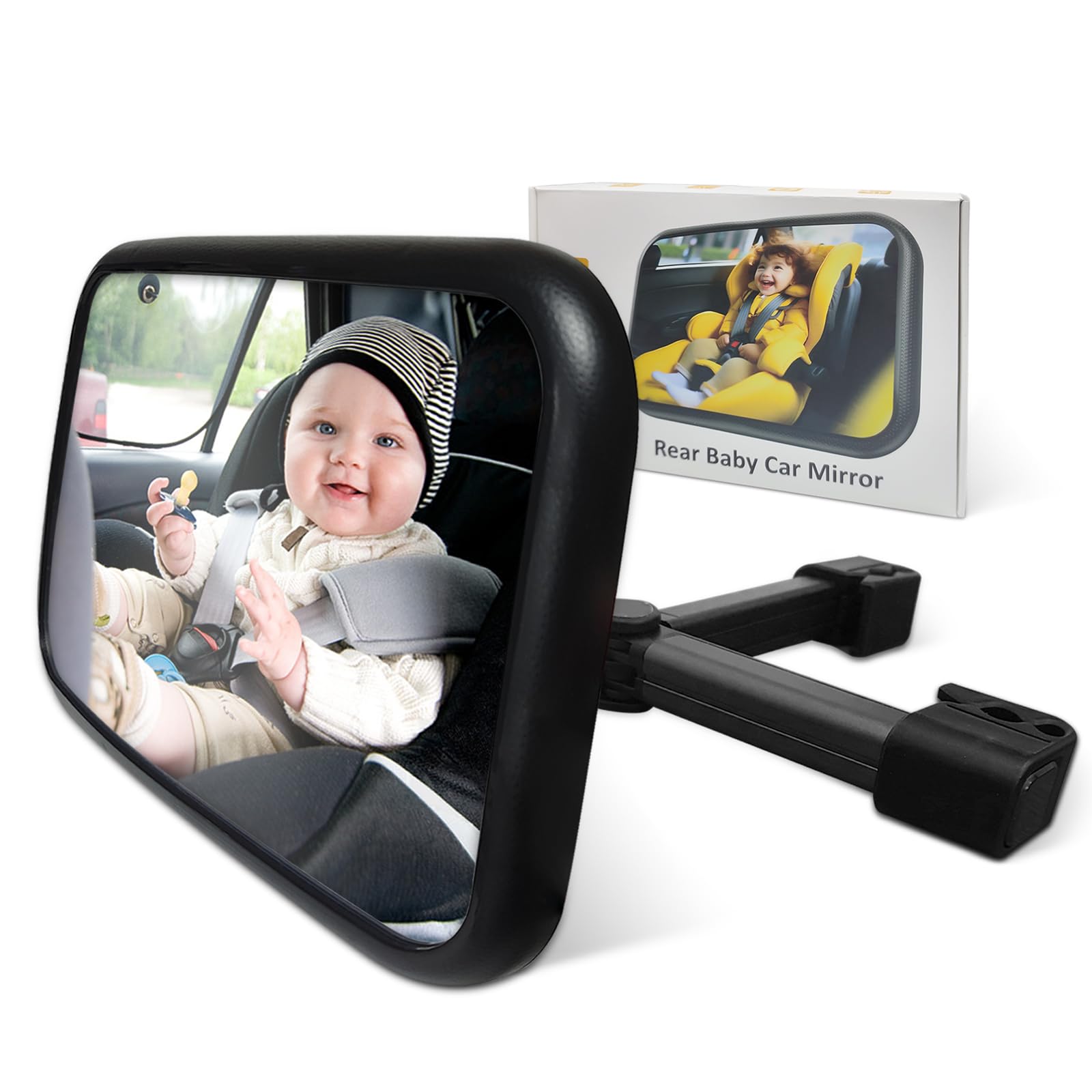 Spiegel Auto Baby, 2023 Neu Rückspiegel Baby Auto mit Clips,Acryl Spiegel, 360° Drehbar, Rücksitzspiegel Baby für Meisten Auto(25 * 16.5cm) von ALLILUYAA
