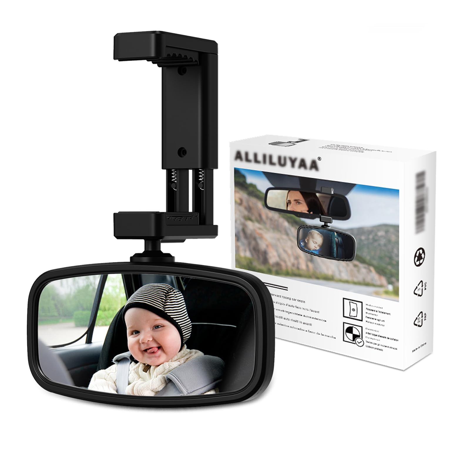 Spiegel Auto Baby, Rückspiegel Baby Auto mit Gefederten Clips, Glas-Spiegel, 360° Drehbar, Rücksitzspiegel Baby für Meisten Auto(129 * 65.8mm) von ALLILUYAA