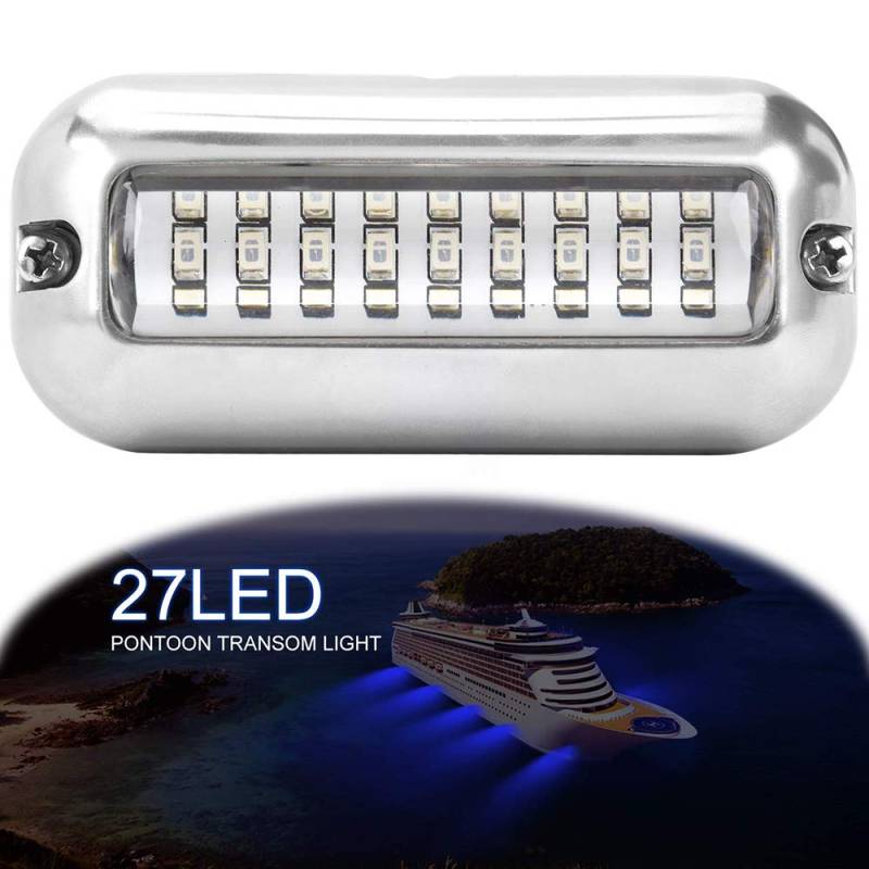 ALLOMN Bootsnavigationslicht, 50W 12V 27 LED Navigationslampe Grünweiß Blau Marine Light IP68 Wasserdichtes Unterwasser Edelstahl Schiffsstrahl Licht (Blau) von ALLOMN