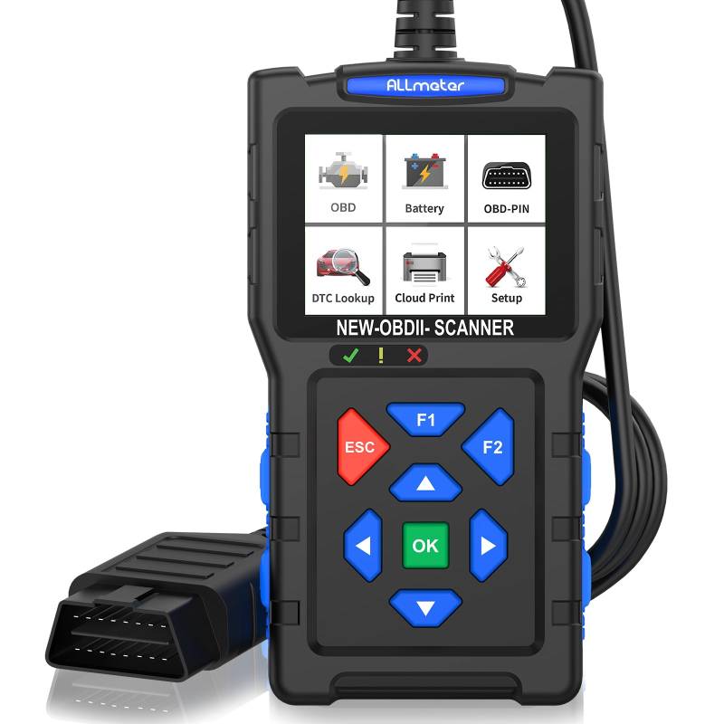 ALLmeter OBD2 Diagnosegerät, Diagnosegerät Auto mit 2,8″ TFT-Display, 9 Protokollen, mehr als 50,000 Fehlercodes, Batterietest, Cloud-Druck und 13 Sprachen für präzise Kfz-Diagnose von ALLmeter
