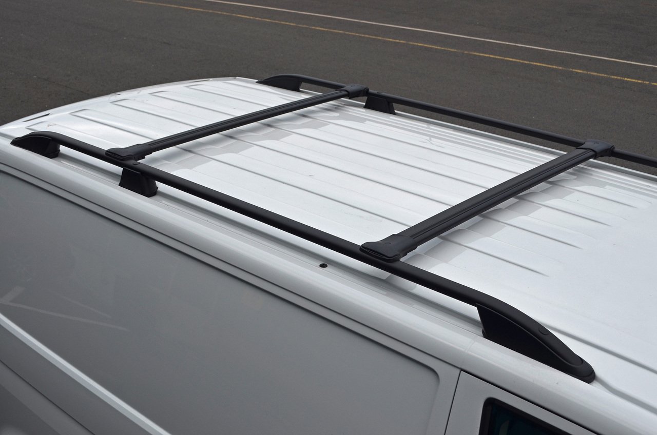 Alvm Parts & Zubehör, Aluminium Querträger-Set für Dachseitenschienen, passend für Transit Custom (2012+), Schwarz von ALVM Parts & Accessories