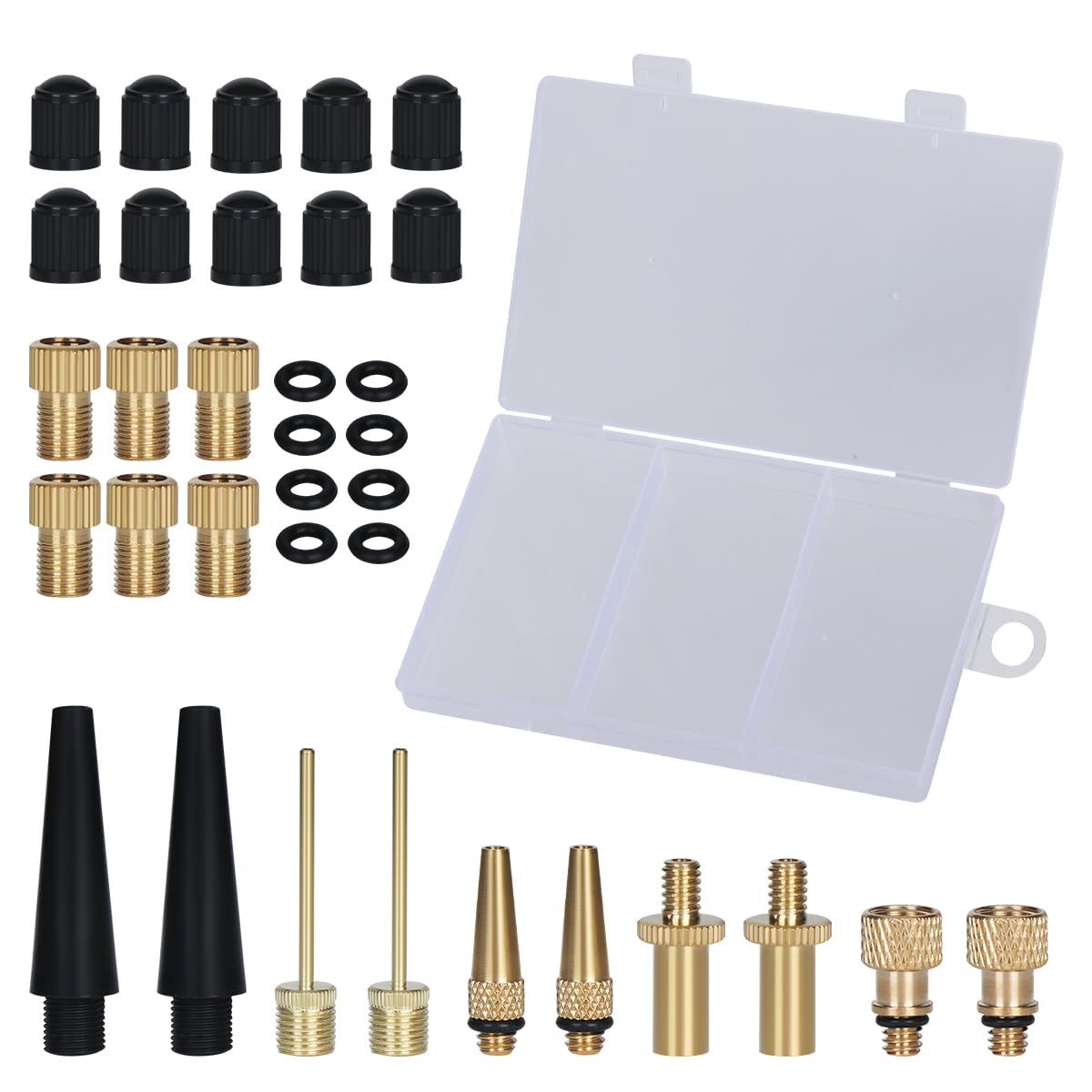 ALXBSONE 35 Stück Fahrradventil Adapter, Fahrradventil Adapter Set, DV SV AV Französisches Ventil Adapter, mit Kegel Adaptern und Ballnadeln, für Alle Fahrradventile ALXBSONE 35 Stück Fahrradventil Adapter, Fahrradventil Adapter Set, DV SV AV Französisches Ventil Adapter, mit Kegel Adaptern und Ballnadeln, für Alle Fahrradventile von ALXBSONE