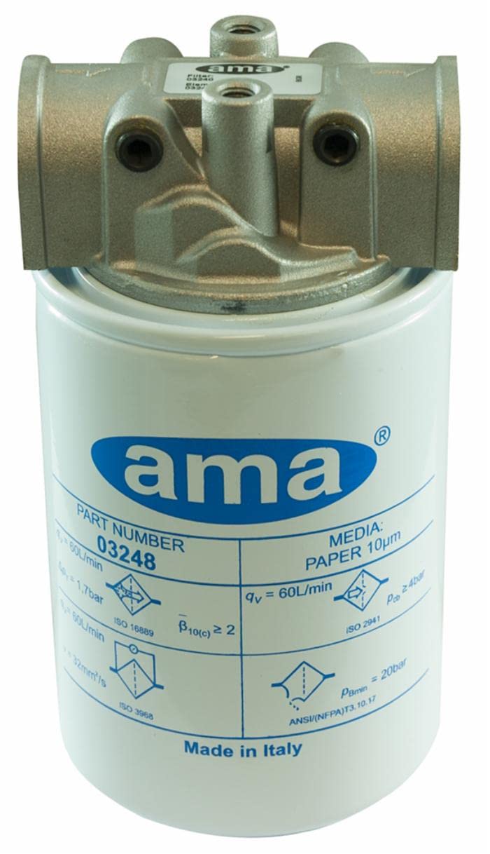 Ama Ölfilter Spin-on Ansaugung 3/4 Zoll 10µ für hydraulische Schaltungen, hergestellt in Italien von AMA
