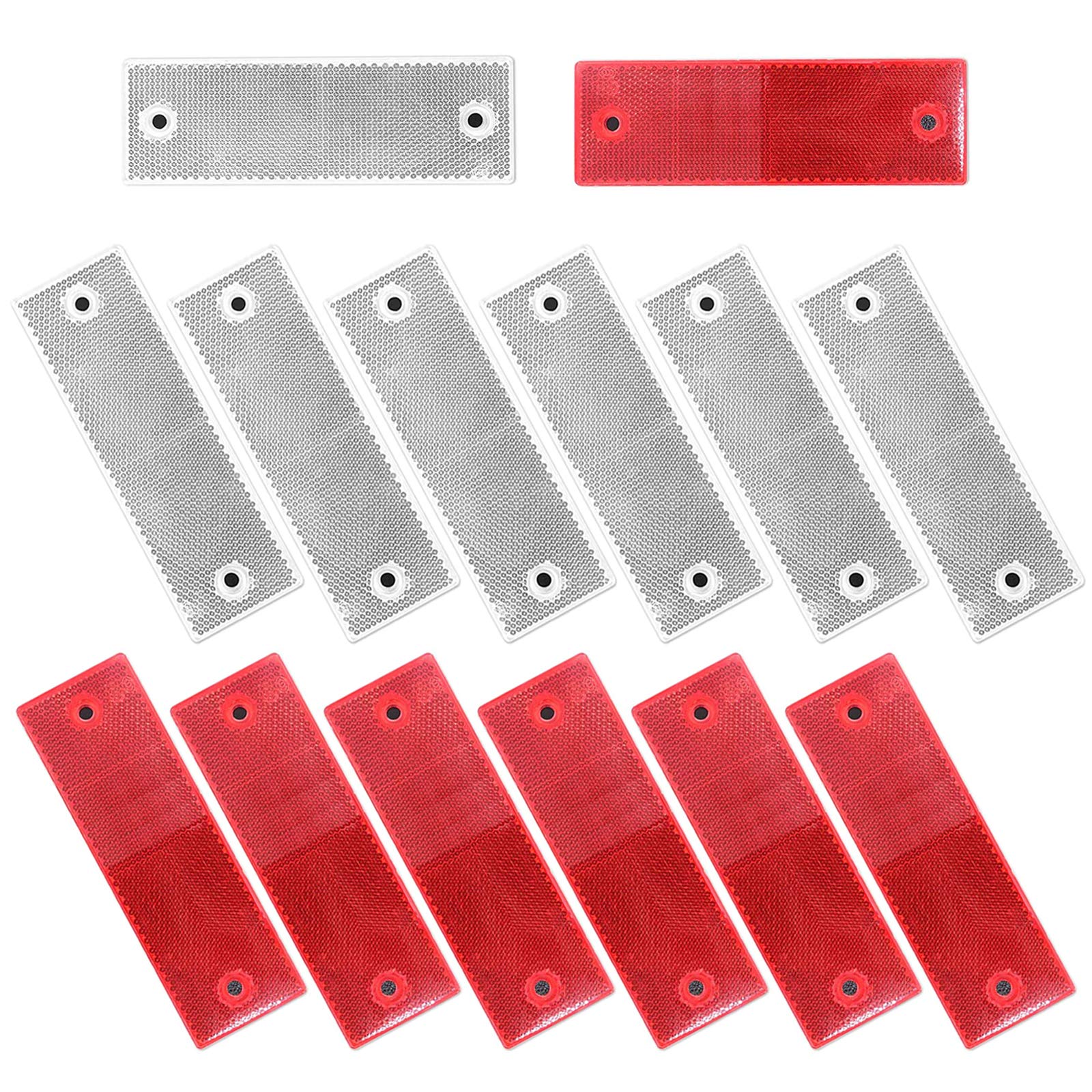 Rückstrahler LKW Reflektoren Reflektor Aufkleber Auto Reflektierendes Klebeband Universal Plastik Rot Weiß Rückstrahler Rechteckig Anhänger Katzenauge Reflektor für LKW Anhänger LKW Caravan Car 14 Pcs von Amacoam