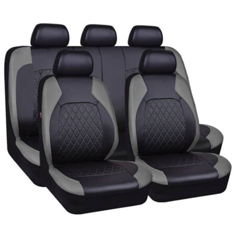 AMAIR 9 PCS Auto Sitzbezüge Set für Hyundai ix35 (LM) 2.Generation 2010 2011 2012 2013 2014 2015,Auto Schonbezüge Komplettset,Leder 5-Sitze Autositz Sitzschoner,A/9pcs Set Grey von AMAIR