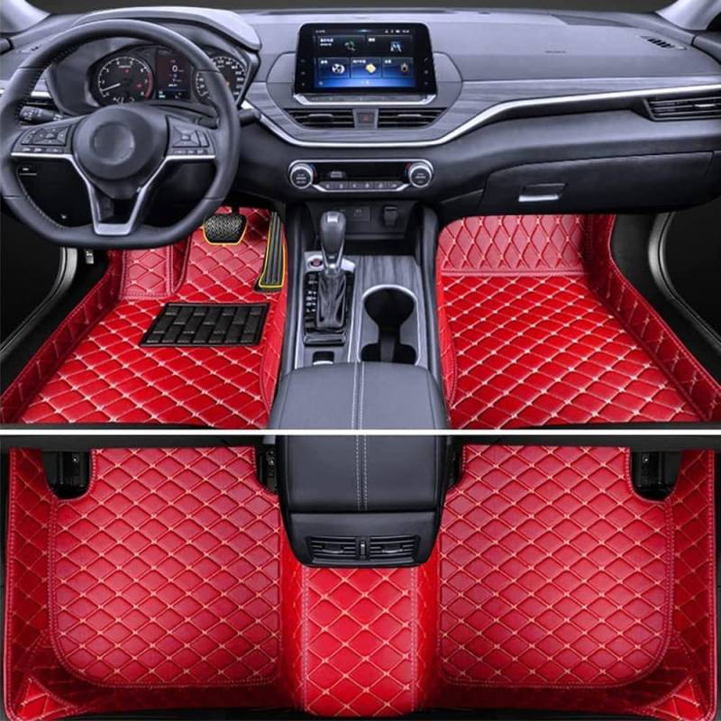 Anpassen Auto Fußmatten für Ford Mustang V 2011 2012 2013 2014(2. Generation),Leder rutschfeste Fussmatten,Bodenmatten Automatten Teppiche,A/Red von AMAIR