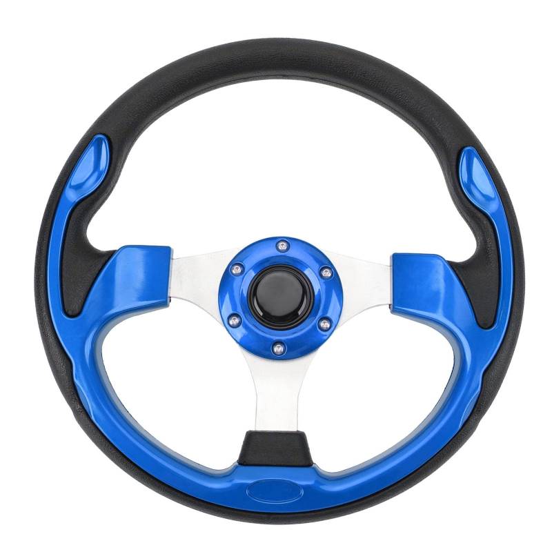 13in Universal Racing Lenkrad PU Leder Aluminium Rahmen, Komfortgriff, Einfache Installation für Autos, Sportsportfahrzeuge (Blau) von AMAKO
