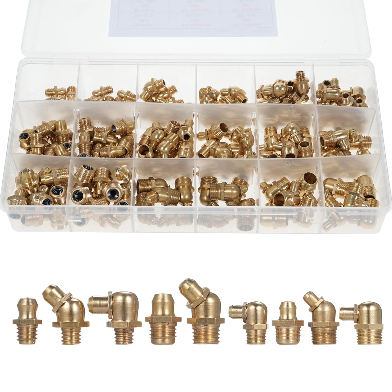 AMAKO 165Pcs Fettarmatur Kit, Gerade 45 ° 90 ° Schnern, Metrik M6 M8 M10, für die Wartung von Schmierung von Automobilen und Maschinen AMAKO 165Pcs Fettarmatur Kit, Gerade 45 ° 90 ° Schnern, Metrik M6 M8 M10, für die Wartung von Schmierung von Automobilen und Maschinen von AMAKO