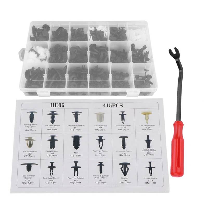 Autokarosserie Clips Push Pin Nieten Trims 415 Stück 18 Größen Sortiert Premium Kunststoff Universalpassend für Fahrzeugtüren Stoßstangen Türpanel von AMAKO