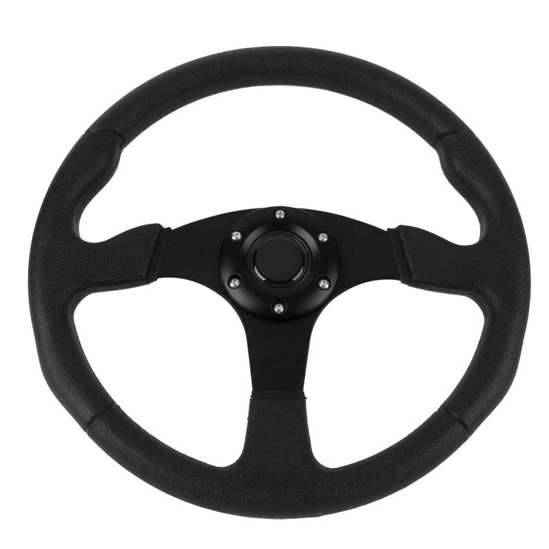 Universal Racing Lenkrad 14 Zoll PU Leder Aluminium Rahmen Sporty Design Einfach Installation für Autos und Rennfahrzeuge (Schwarz) von AMAKO