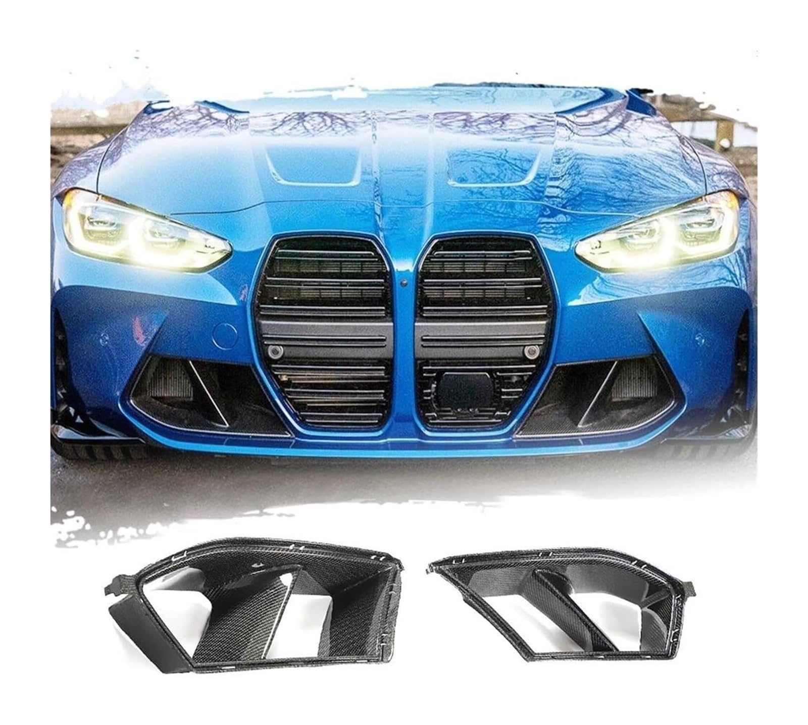 Auto Frontspoiler Lippe Für B&MW 3 4 Serie G80 G82 G83 M3 M4 2021 UP FRP Nebelscheinwerfer Mesh-Abdeckungen Auto Frontspoiler 2PCS Frontstoßstange Air Vent Cover Trim(Dry Carbon) von AMBMREDPEV