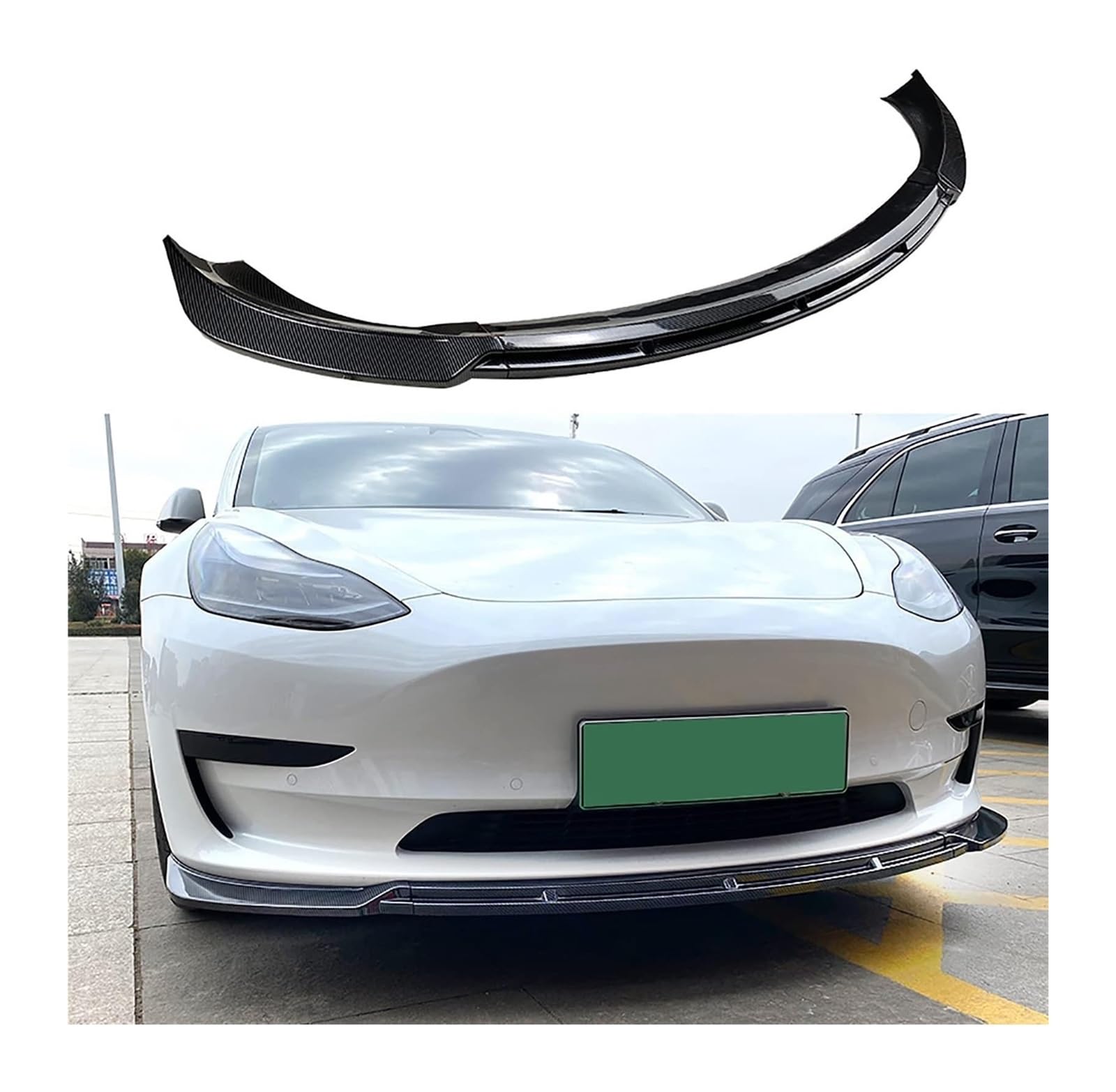 Auto Frontspoiler Lippe Für Model 3 Frontschürze Lippe Kinn Spoiler Carbon Look Front Diffusor Diffusor Glänzend-schwarz Auto Front Spoiler(Carbon-fiber-look) von AMBMREDPEV