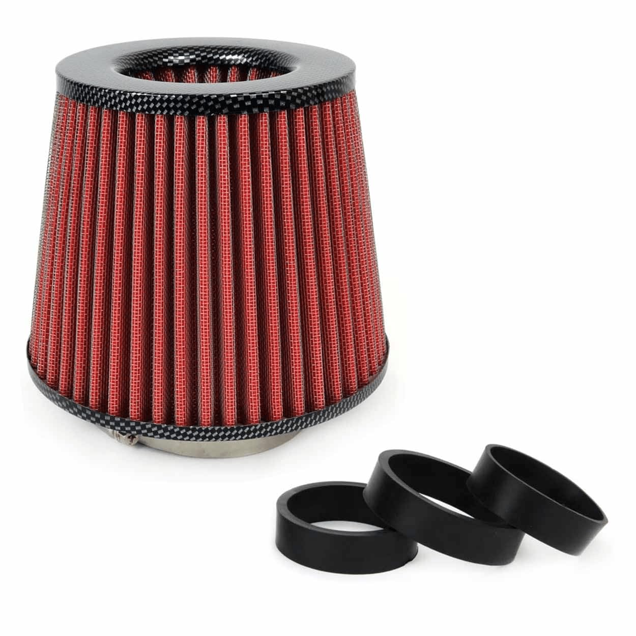 Sportluftfilter Universal Sport Luft Filter inkl 3 Adapter ROT / CARBON Neu Sportluftfilter Universal Sport Luft Filter inkl 3 Adapter ROT / CARBON Neu von AMIO