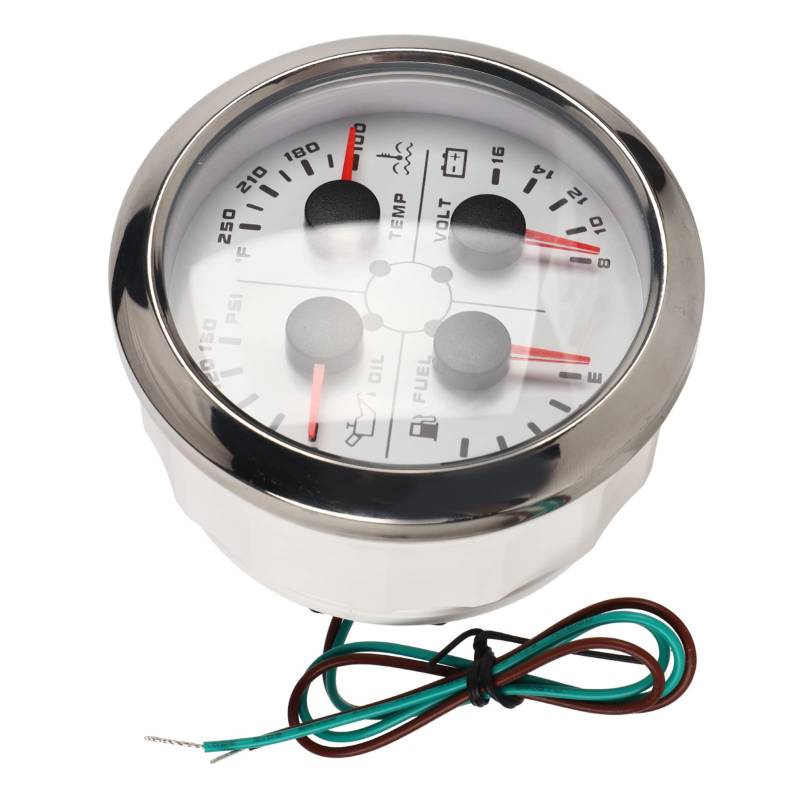 RTLR 4-in-1 Anzeige Wassertemperatur Wasserdicht Kraftstoffstand Öldruck Voltmeter Hohe Genauigkeit Nebelglas Auto Wohnwagen Boot (Weiß °F/PSI) von AMONIDA