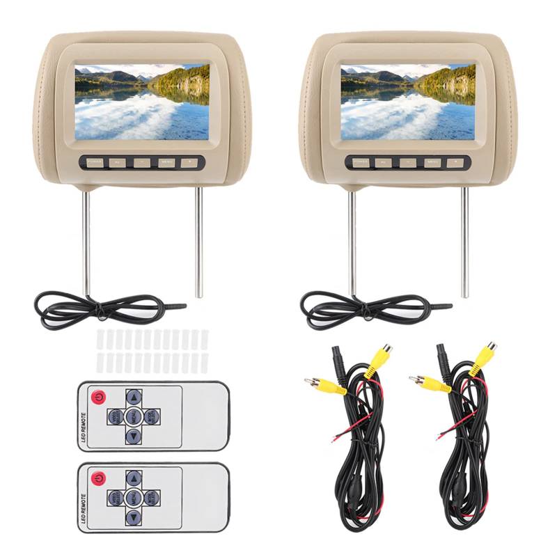 Auto Kopfstützenhalterung Monitor, 2 Stück Universal 7 in HD Auto Kopfstütze LCD Video Player Wireless Control MP5 Display (Braun) von AMONIDA