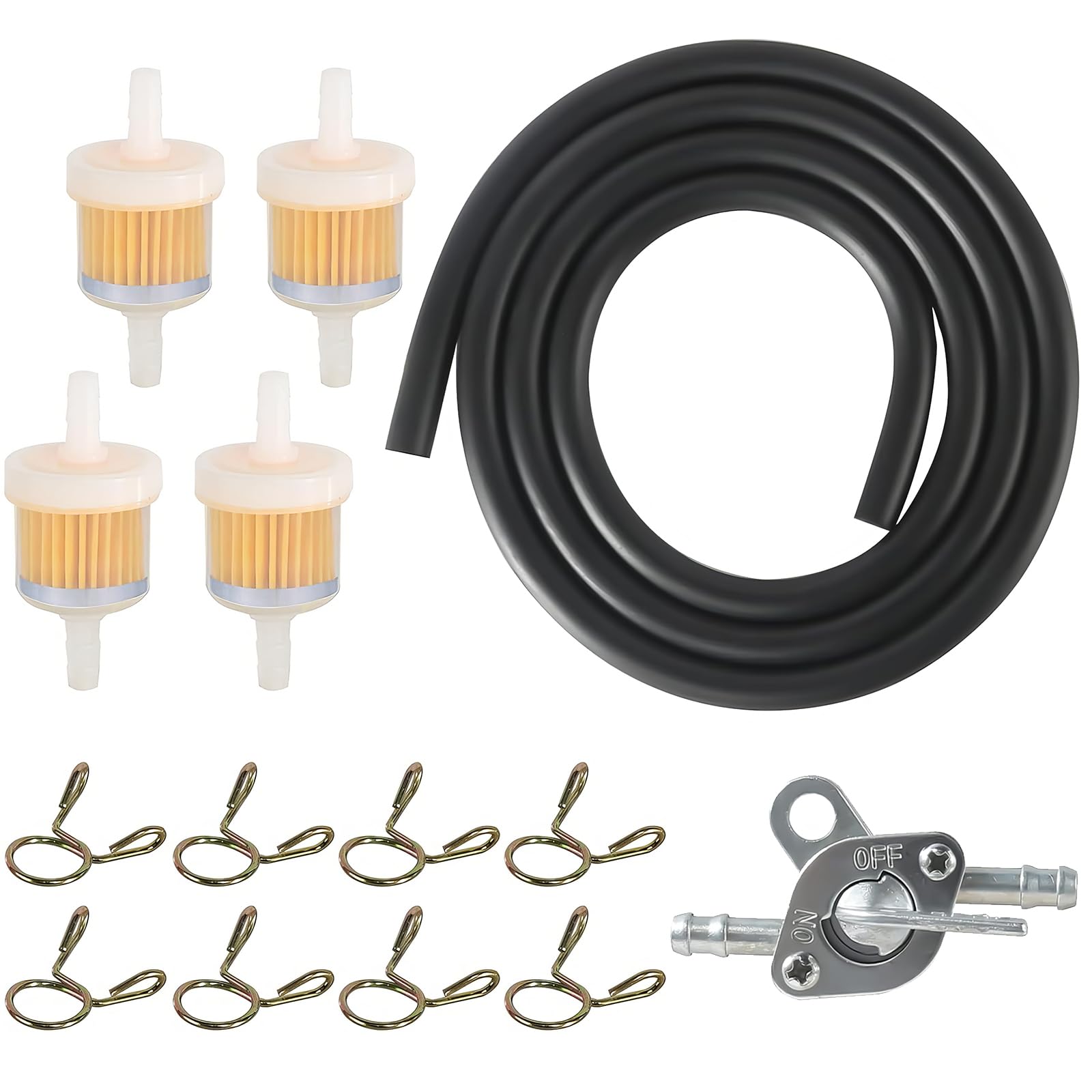 Benzinfilter Kit mit Benzinschlauch 6mm, Benzinfilter Moped und Kraftstofffilter, Inline Kraftstofffilter Set für Auto und Motorrad, Enthält 1M Schlauch, 4 Filter, 8 Schlauchschellen und Ventil Benzinfilter Kit mit Benzinschlauch 6mm, Benzinfilter Moped und Kraftstofffilter, Inline Kraftstofffilter Set für Auto und Motorrad, Enthält 1M Schlauch, 4 Filter, 8 Schlauchschellen und Ventil von AMSNINK