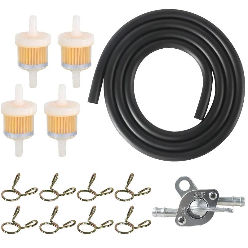 Benzinfilter Kit mit Benzinschlauch 6mm, Benzinfilter Moped und Kraftstofffilter, Inline Kraftstofffilter Set für Auto und Motorrad, Enthält 1M Schlauch, 4 Filter, 8 Schlauchschellen und Ventil von AMSNINK