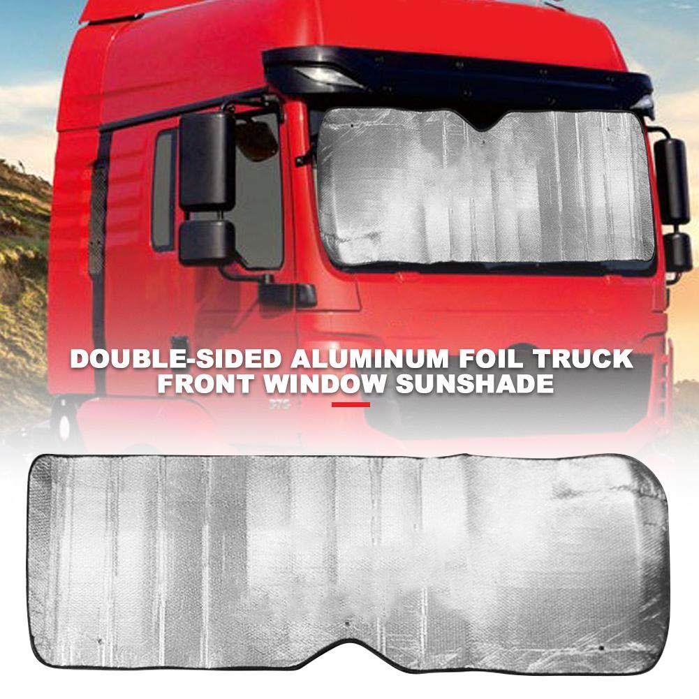 LKW Sonnenschutz Frontscheibe Faltbar Scheibenabdeckung Auto Frontscheibe Doppelseitiger Silber Aluminium UV Ray Blocker Halten Sie Ihr Auto 87 * Cool 28" von AMTBBK