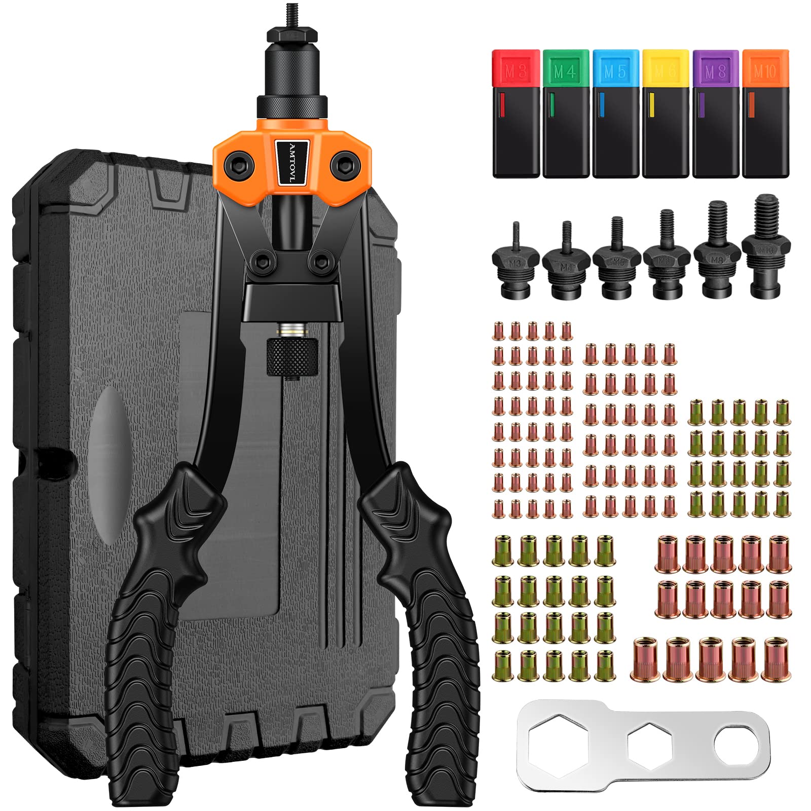 AMTOVL Nietmutternzange Set 12'' 305mm Nietzange M3 M4 M5 M6 M8 M10 Nietpistolen Set mit 125 TLG. Muttern AMTOVL Nietmutternzange Set 12'' 305mm Nietzange M3 M4 M5 M6 M8 M10 Nietpistolen Set mit 125 TLG. Muttern von AMTOVL