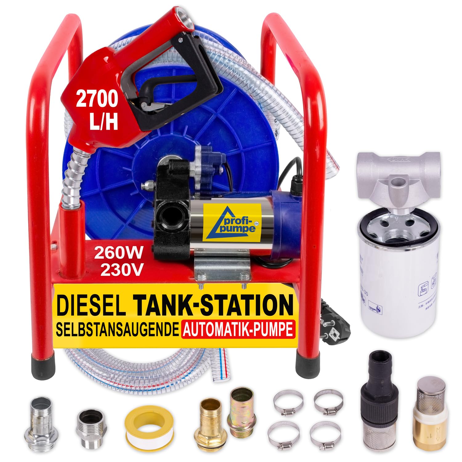 AMUR Easy Diesel Tank Station -Pumpe mit Druckschlauch-Roller, Automatik-Zapf-Pistole, Vorfilter und Zubehör für Dieselpumpe Heizölpumpe Kraftstoffpumpe Biodiesel Fasspumpe Ölpumpe AMUR Easy Diesel Tank Station -Pumpe mit Druckschlauch-Roller, Automatik-Zapf-Pistole, Vorfilter und Zubehör für Dieselpumpe Heizölpumpe Kraftstoffpumpe Biodiesel Fasspumpe Ölpumpe von AMUR