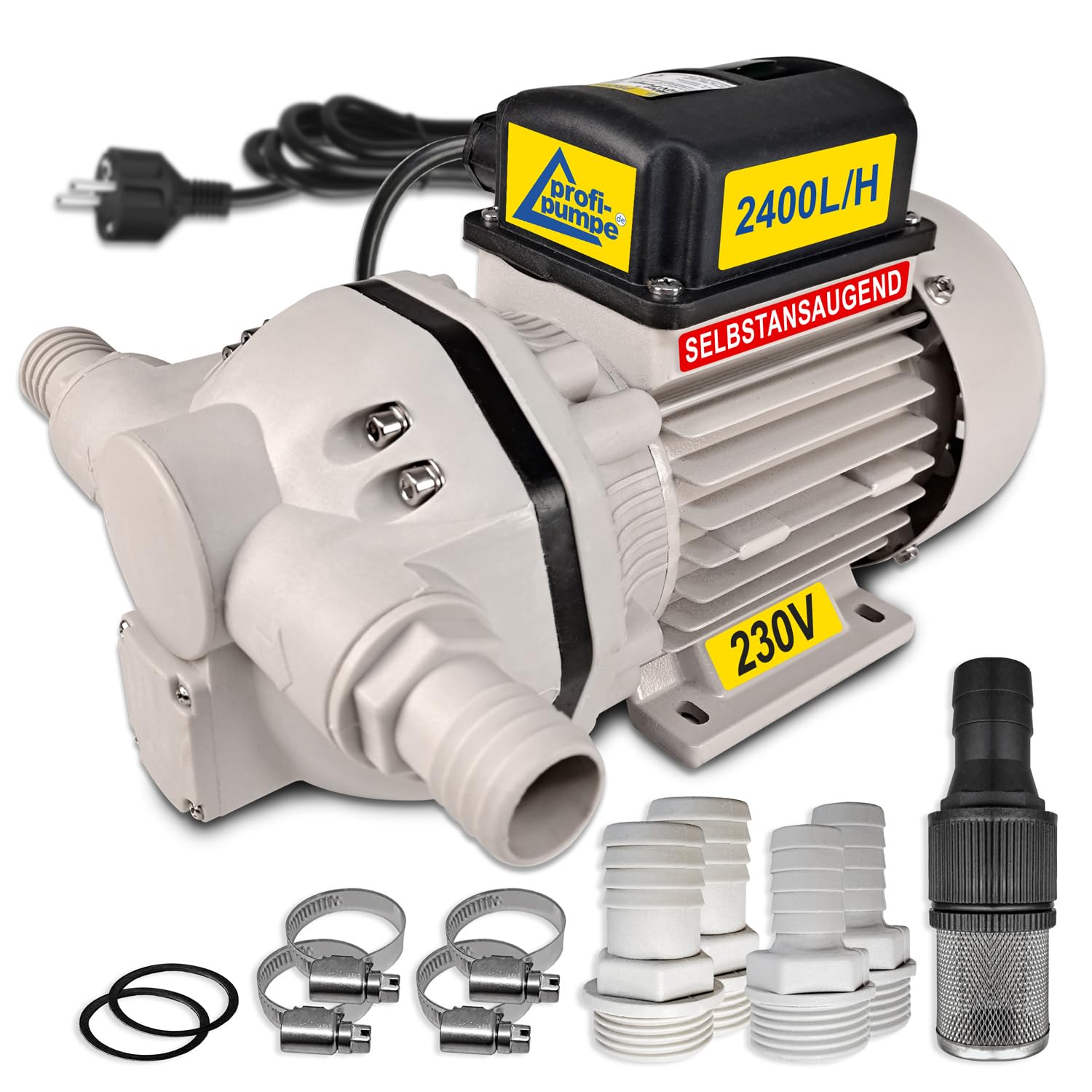 AdBlue® 230V PUMPE AdBlue-PUMPENSET UREA-PUMPE HARNSTOFF-PUMPE mit LEISTUNGSSTARKEM ELEKTROMOTOR mit KUPFERWICKLUNG, 4 Tüllen und 2 Schellen - JETZT MIT EXTRA-Ersparnis! von AMUR