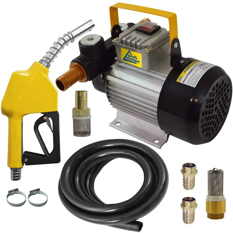 AMUR DIESELPUMPE HEIZÖLPUMPE ÖLPUMPE Biodiesel SELBSTANSAUGEND Diesel Set Standard-4 ELEKTRISCHE 230V DIESELPUMPE Leistungsstarker Motor KOMPLETTES Set mit Automatik-Zapfpistole und Gummi-Schlauch von AMUR