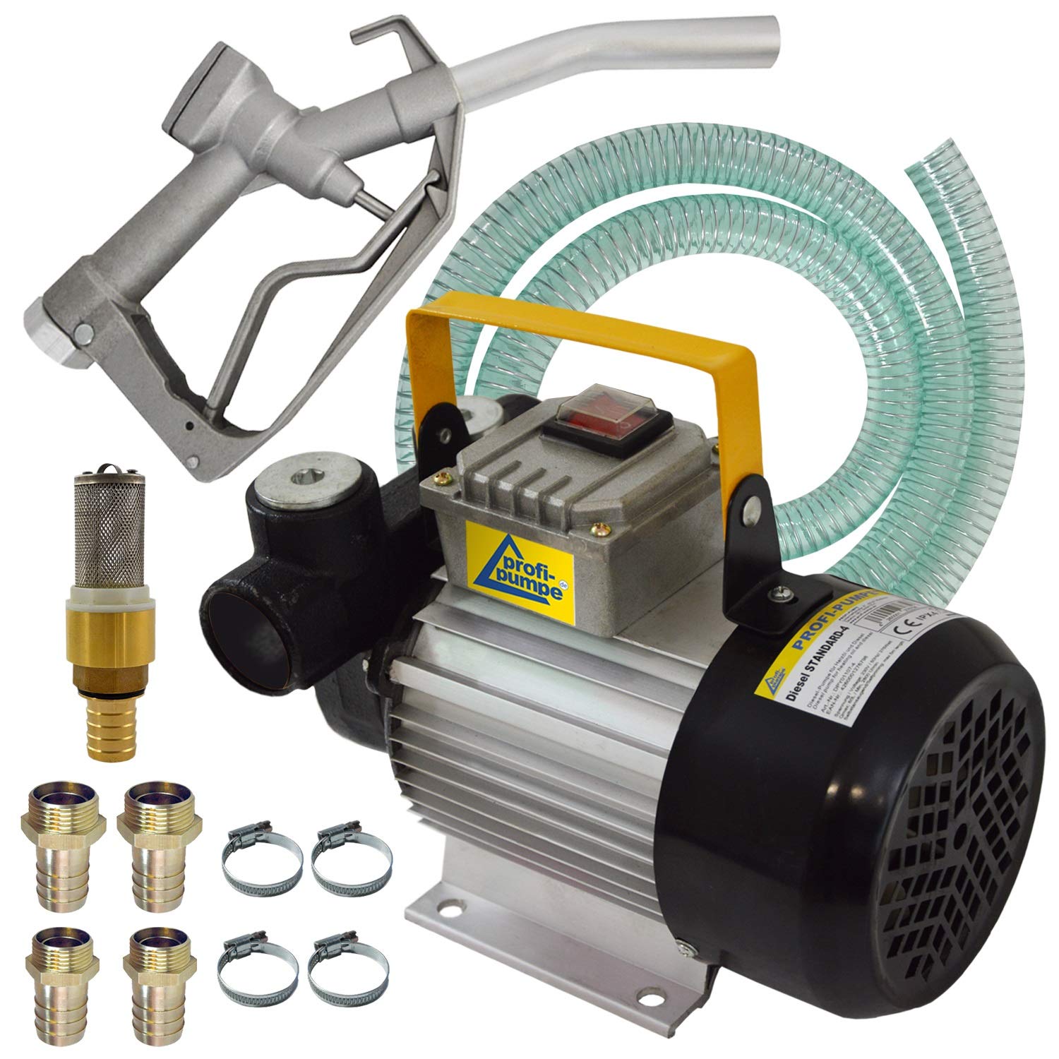 DIESELPUMPE HEIZÖLPUMPE Biodiesel KRAFTSTOFFPUMPE 230V DIESELPUMPE Bio-Diesel-PUMPE UMFÜLLPUMPE mit Dieselschlauch, Zapfpistole u. QUALITATIV-HOCHWERTIGEM Zubehör (Set Standard-4 mit Paket 1) von AMUR