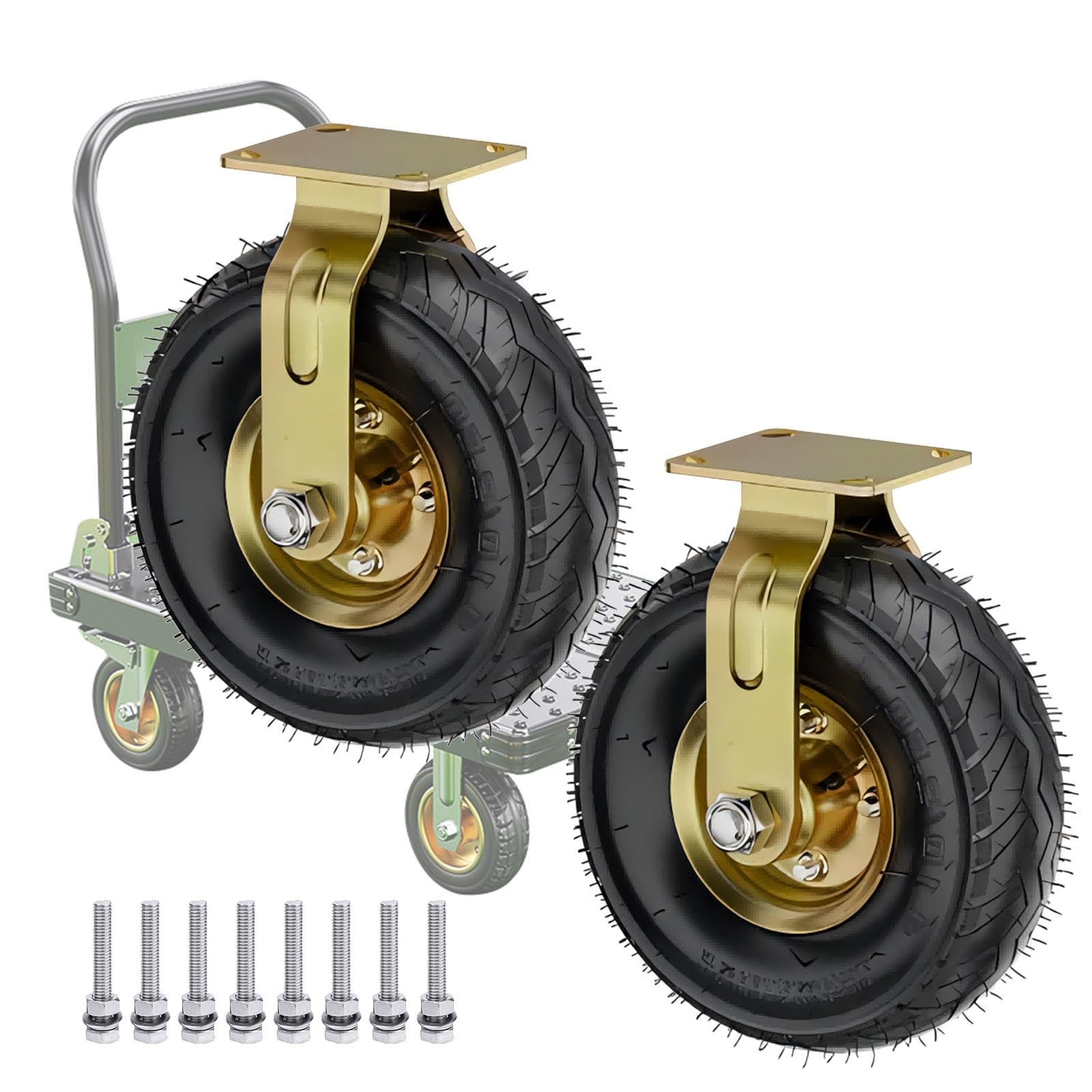 Satz von 4 Rädern für Möbel 2 Gummirollen, 8" 10" Ersatzrad for Möbel, DIY-Werkbankwagen, Hochleistungs-Industrierollen, pneumatische Lenkrolle(Fixed,200mm/8in) von AMZBNEIDI