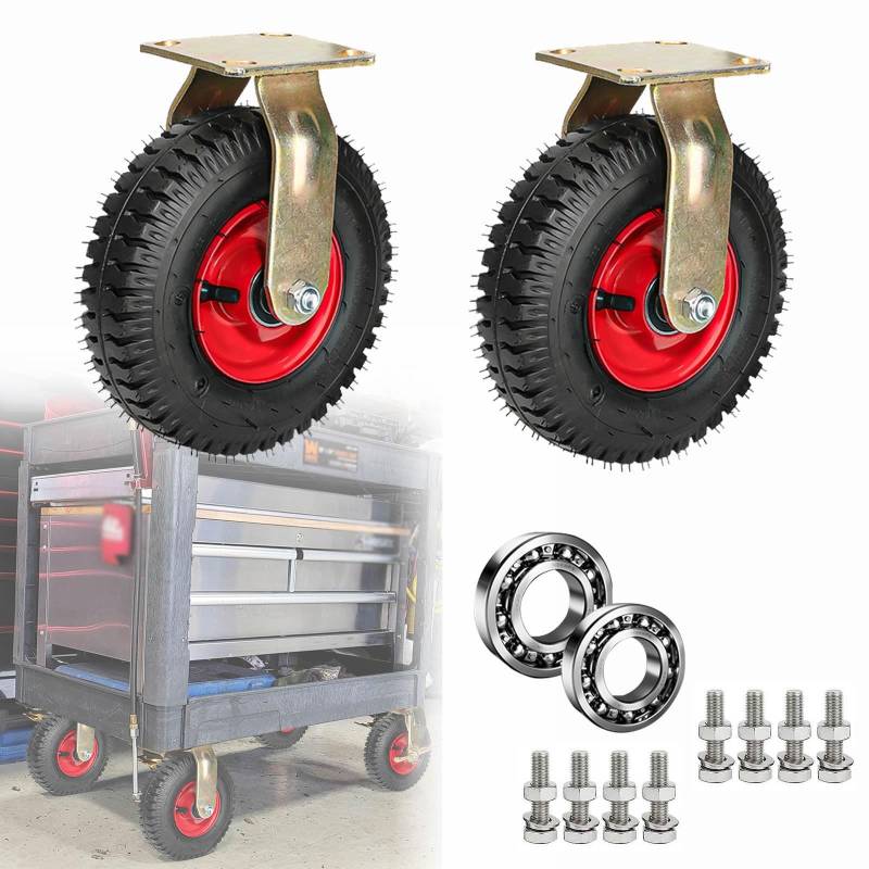 Satz von 4 Rädern für Möbel 2 Stück Lenkrollen, pneumatische Lenkrolle, stumme Rollen, mit Kugellager, Transportrolle for Sackkarren und Schubkarren(Fixed,8"(200mm)) von AMZBNEIDI