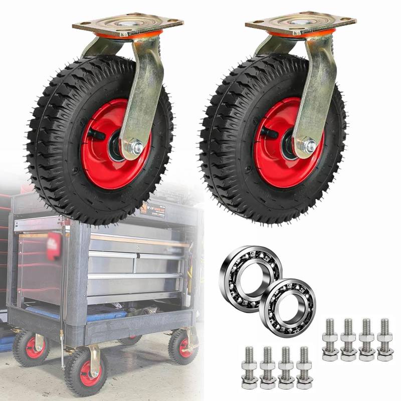 Satz von 4 Rädern für Möbel 2 Stück Lenkrollen, pneumatische Lenkrolle, stumme Rollen, mit Kugellager, Transportrolle for Sackkarren und Schubkarren(Swivel,10"(250mm)) von AMZBNEIDI