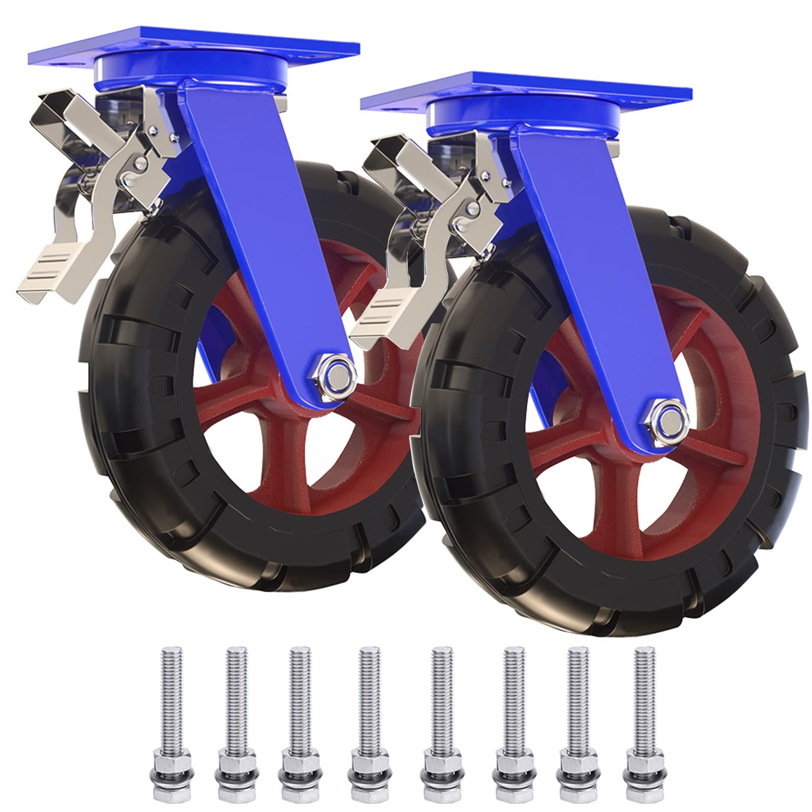 Satz von 4 Rädern für Möbel 2er-Pack Industrielle Lenkrollen Mit Bremse Geräuschlose Lenkrolle Mit Schrauben, Durchmesser 150 Mm 200 Mm 250 Mm 300 Mm, for Sackkarre/Werkzeugwagen(10in) von AMZBNEIDI