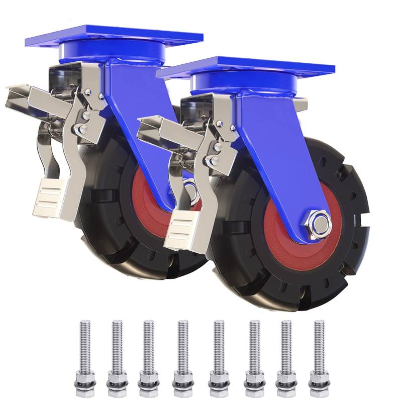 Satz von 4 Rädern für Möbel 2er-Pack Industrielle Lenkrollen Mit Bremse Geräuschlose Lenkrolle Mit Schrauben, Durchmesser 150 Mm 200 Mm 250 Mm 300 Mm, for Sackkarre/Werkzeugwagen(6in) von AMZBNEIDI