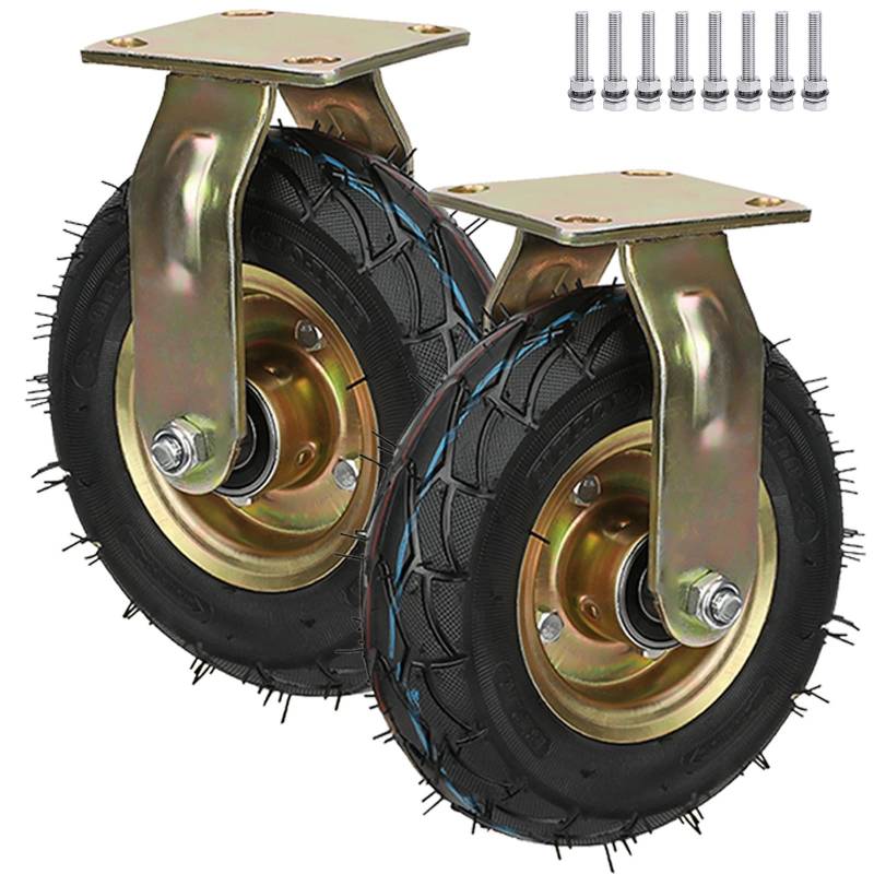 Satz von 4 Rädern für Möbel 2er-Set Lenkrollen mit Bremse, stoßdämpfende, luftgefüllte Lenkrollen mit Schrauben und Edelstahlschrauben, Durchmesser 200 mm, 250 mm(Fixed,10in) von AMZBNEIDI
