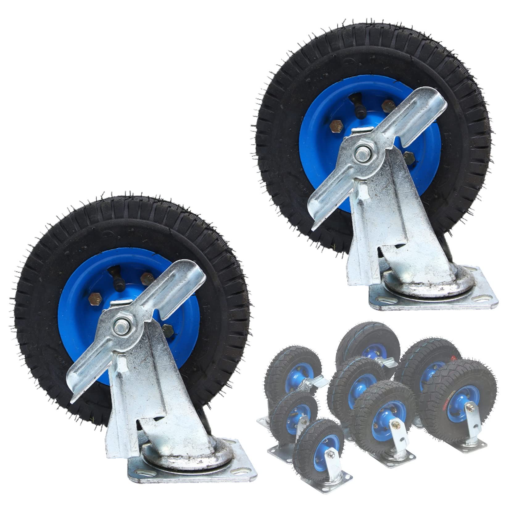 Satz von 4 Rädern für Möbel 8-Zoll- und 10-Zoll-Luftlenkrollen, 2er-Set, Doppelkugellager, Ersatz-Lenkrolle aus Gummi mit Seitenbremsen, Tragkraft 440 lbs(Brake,Ø200mm/8in) von AMZBNEIDI