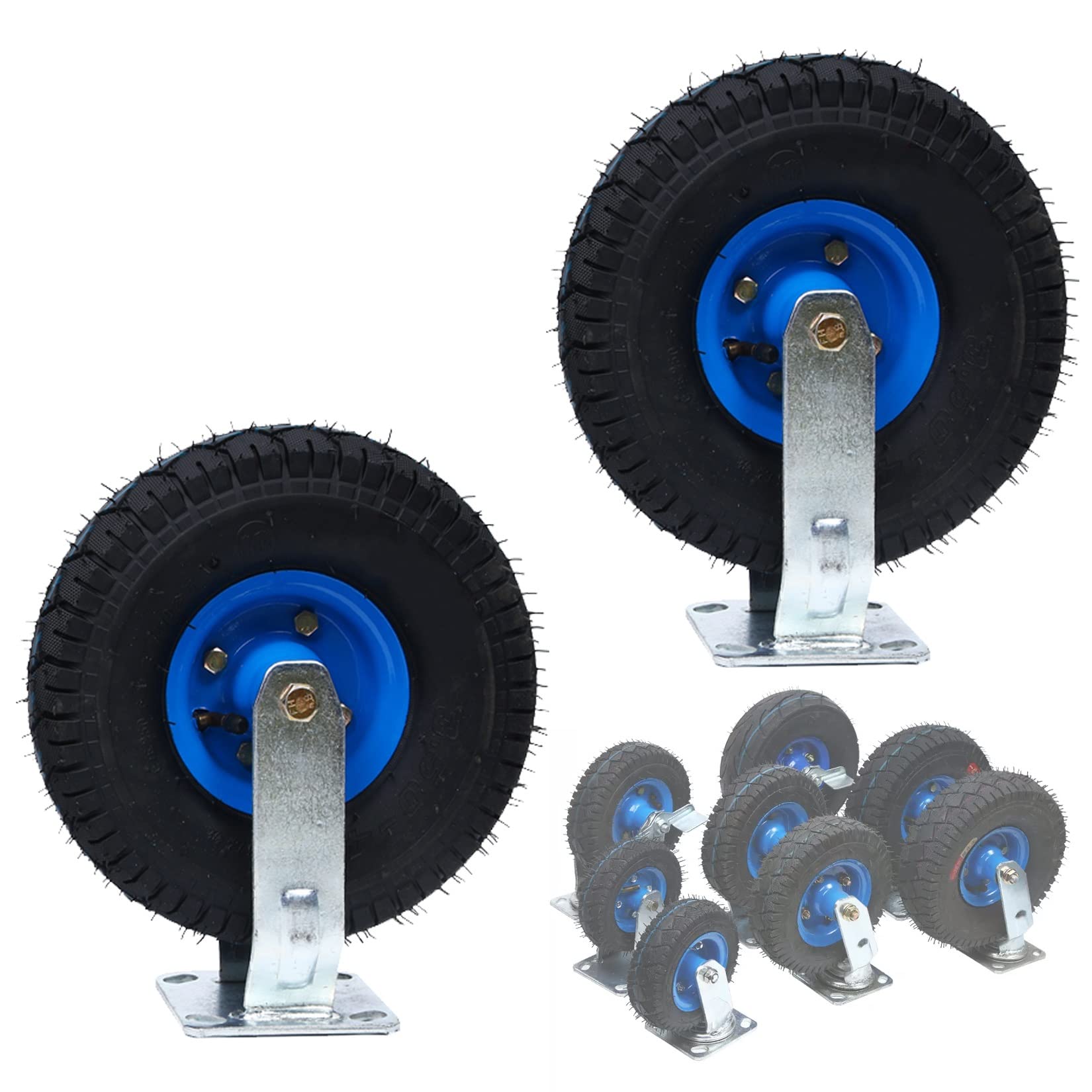 Satz von 4 Rädern für Möbel 8-Zoll- und 10-Zoll-Luftlenkrollen, 2er-Set, Doppelkugellager, Ersatz-Lenkrolle aus Gummi mit Seitenbremsen, Tragkraft 440 lbs(Fixed,Ø250mm/10in) von AMZBNEIDI
