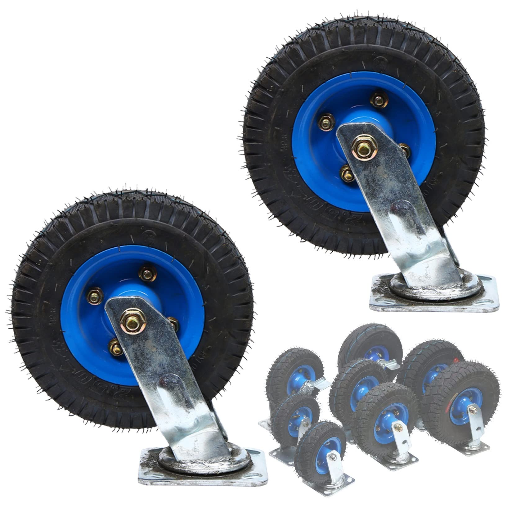 Satz von 4 Rädern für Möbel 8-Zoll- und 10-Zoll-Luftlenkrollen, 2er-Set, Doppelkugellager, Ersatz-Lenkrolle aus Gummi mit Seitenbremsen, Tragkraft 440 lbs(Swivel,Ø200mm/8in) von AMZBNEIDI